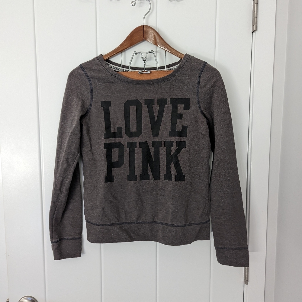 PINK sweatshirt, grey with black wording